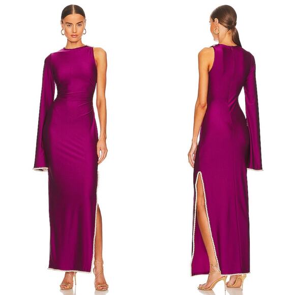 NEW Khanums x REVOLVE Khriya Pearl Trim Maxi Dress in Cranberry Size XS - Picture 1 of 9